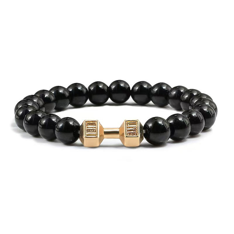 Fashion Matte Plated Alloy Beaded Bracelet Unisex Elastic Yoga Energy Bangle