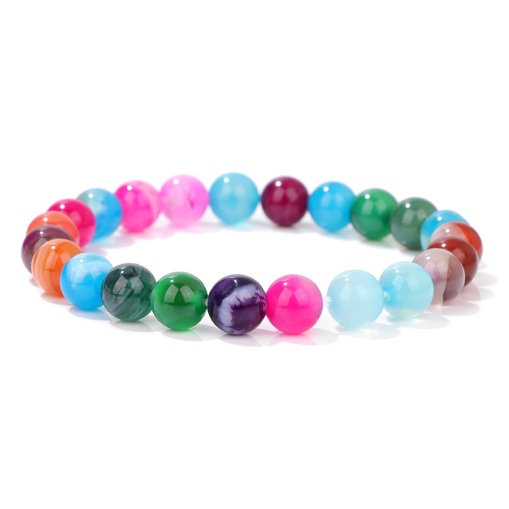Natural Volcanic Stone and Agate Beaded Bracelet Geometric Round Unisex Fashion Jewelry
