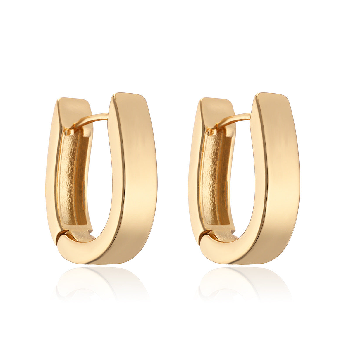 Minimalist Geometric U-Shaped Copper Earrings with Gold Plating for Women, Irregular Design Fashion Ear Jewelry