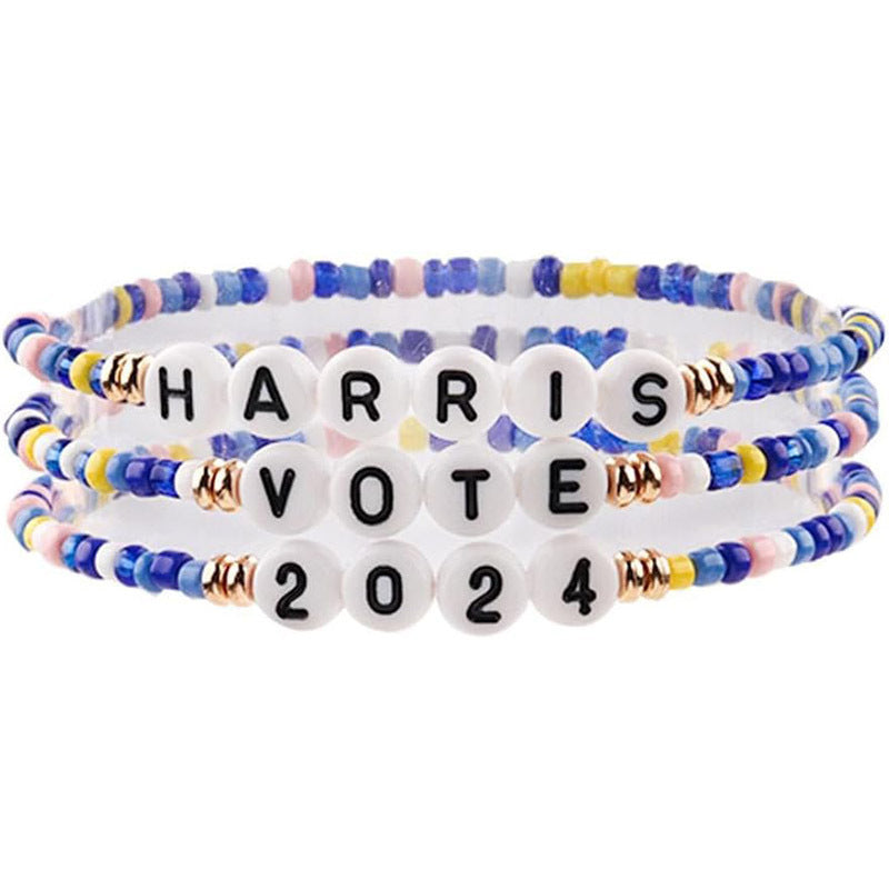 Red White Blue Resin Letter Bead Star Bracelet Set Unisex Casual Jewelry