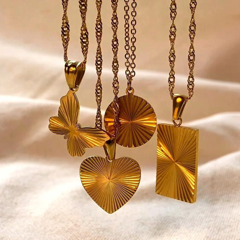 Trendy Geometric Round Pendant Necklace 18K Gold Plated Stainless Steel Beaded Chain for Women