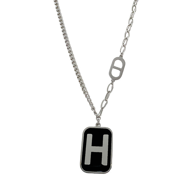 Gold Plated Titanium Steel Rectangle Letter H Necklace