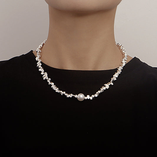 Collar con Colgante Geométrico Irregular de Nácar con Cadena de Aleación Galvanizada para Mujer