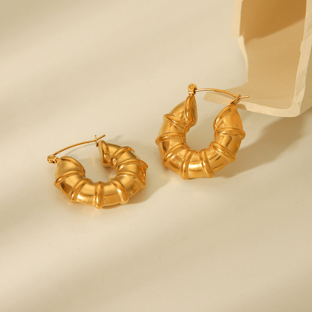 Minimalist Geometric Hollow Bamboo Stainless Steel Earrings with Plating Finish for Women