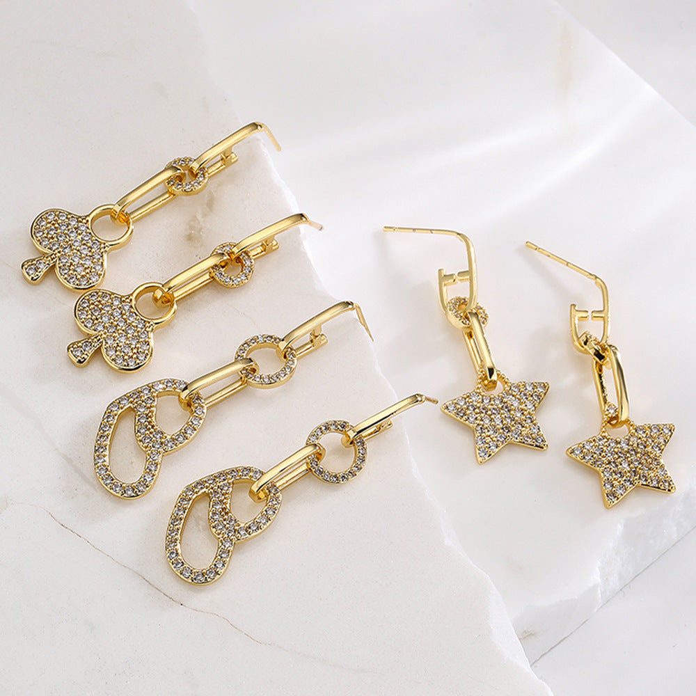 Minimalist Geometric Copper Earrings with 18K Gold Plating and Micro-Paved Zirconia for Women