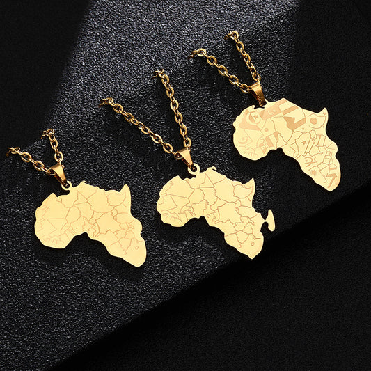 Fashionable African Map Shape Titanium Steel Plated Necklace with Elephant Pendant for Unisex