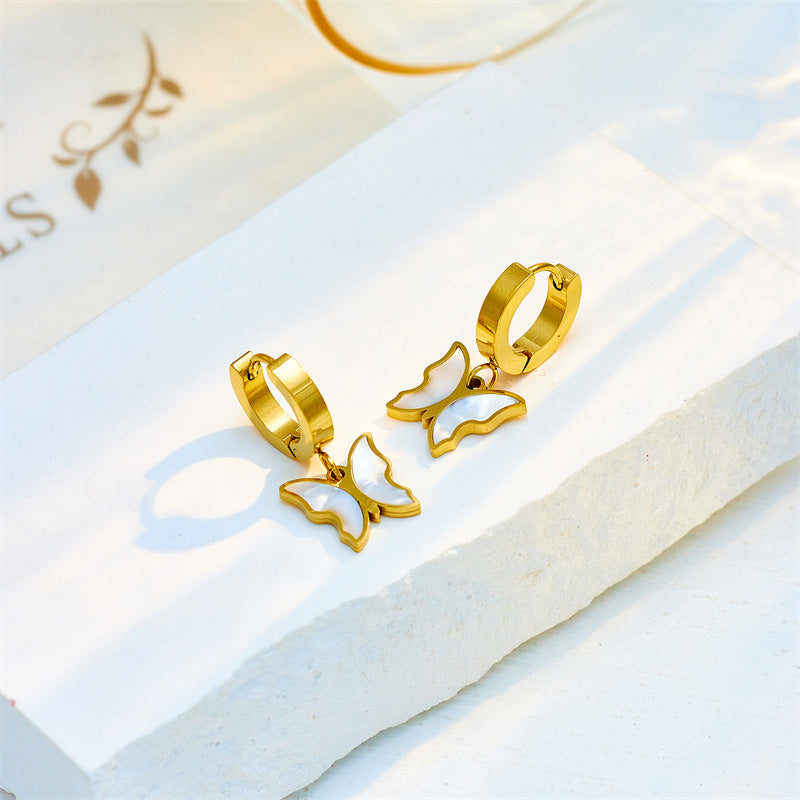 Minimalist Fashion Butterfly Pendant Earrings in Titanium Steel with Plated Finish for Women