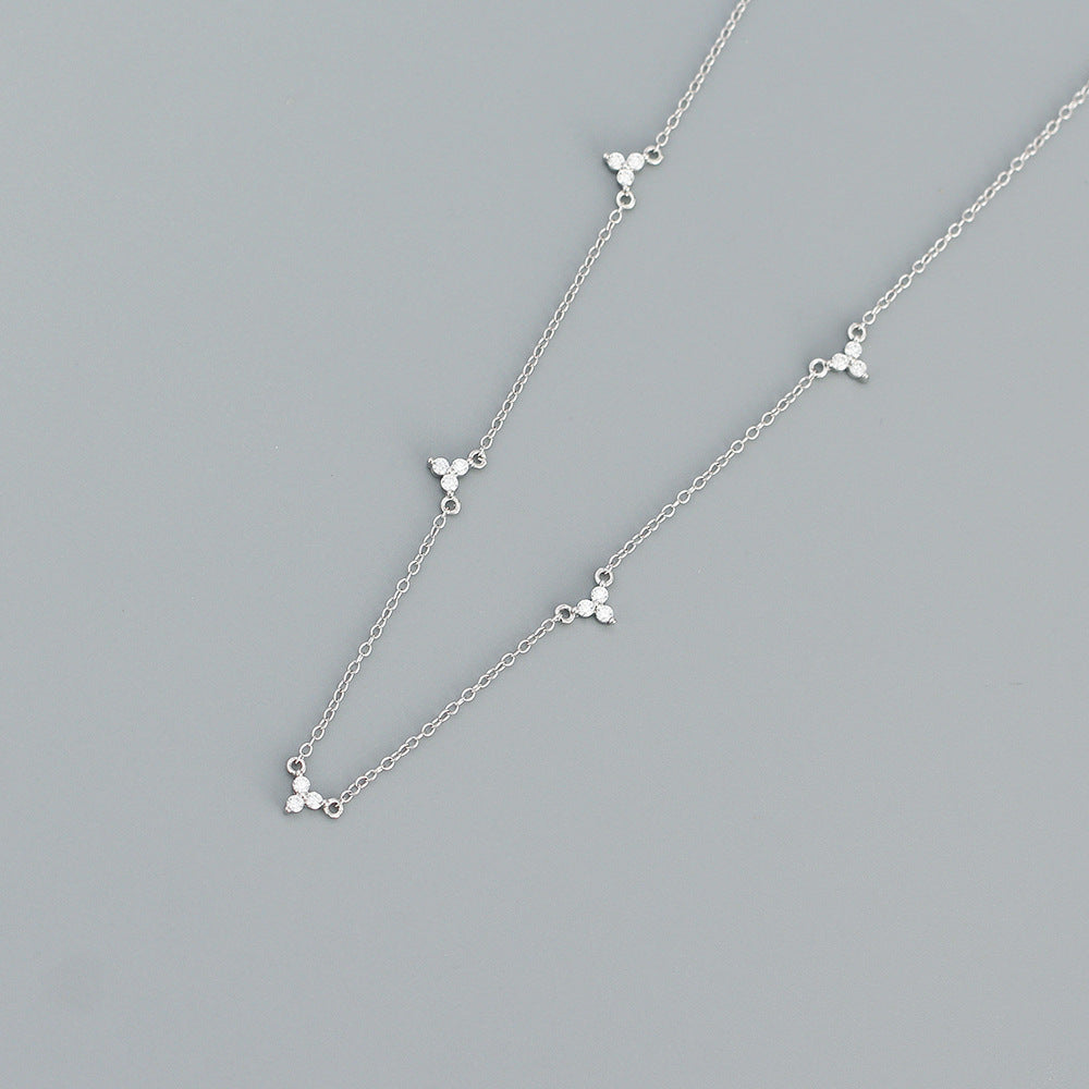 Minimalist Geometric S925 Sterling Silver Pendant Necklace with Micro-Pavé Zirconia, Clavicle Chain