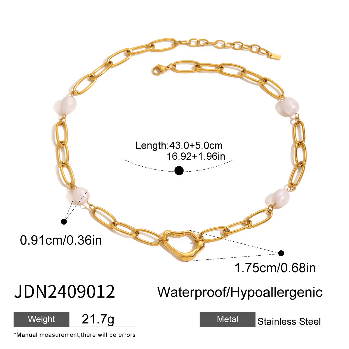 Collar de perlas de onda de acero inoxidable chapado en oro de 18 quilates para mujer