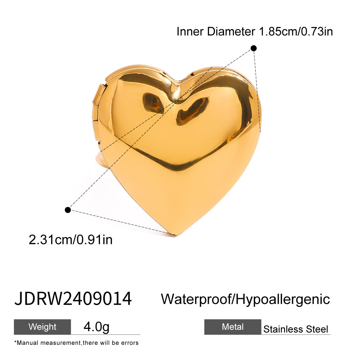 Anillo minimalista de acero inoxidable con forma de corazón y acabado chapado para mujer