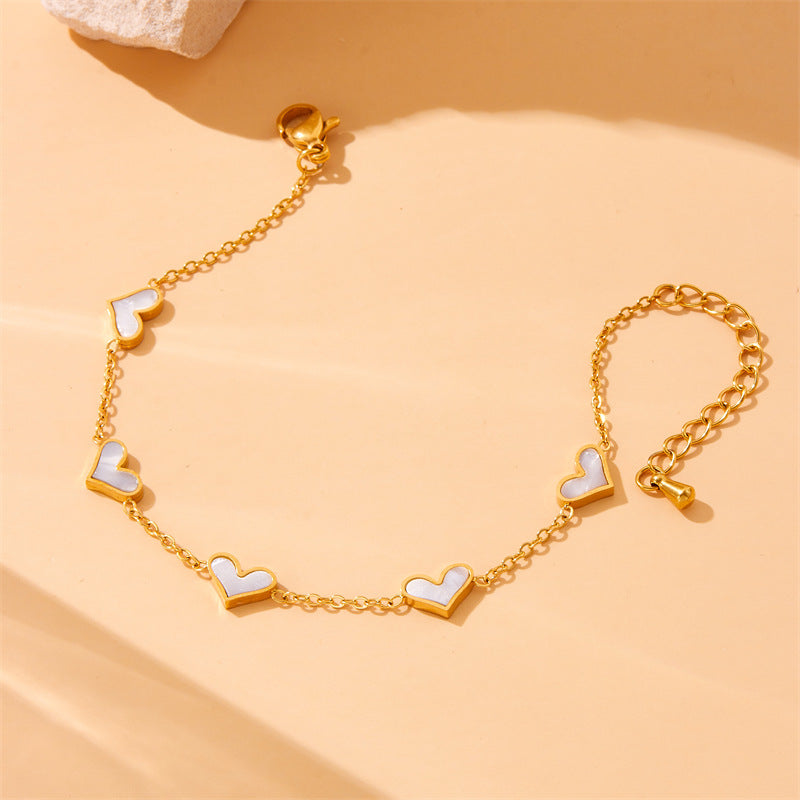 Set Collana Orecchini Bracciale a Cuore in Acciaio Inossidabile Placcato Minimalista