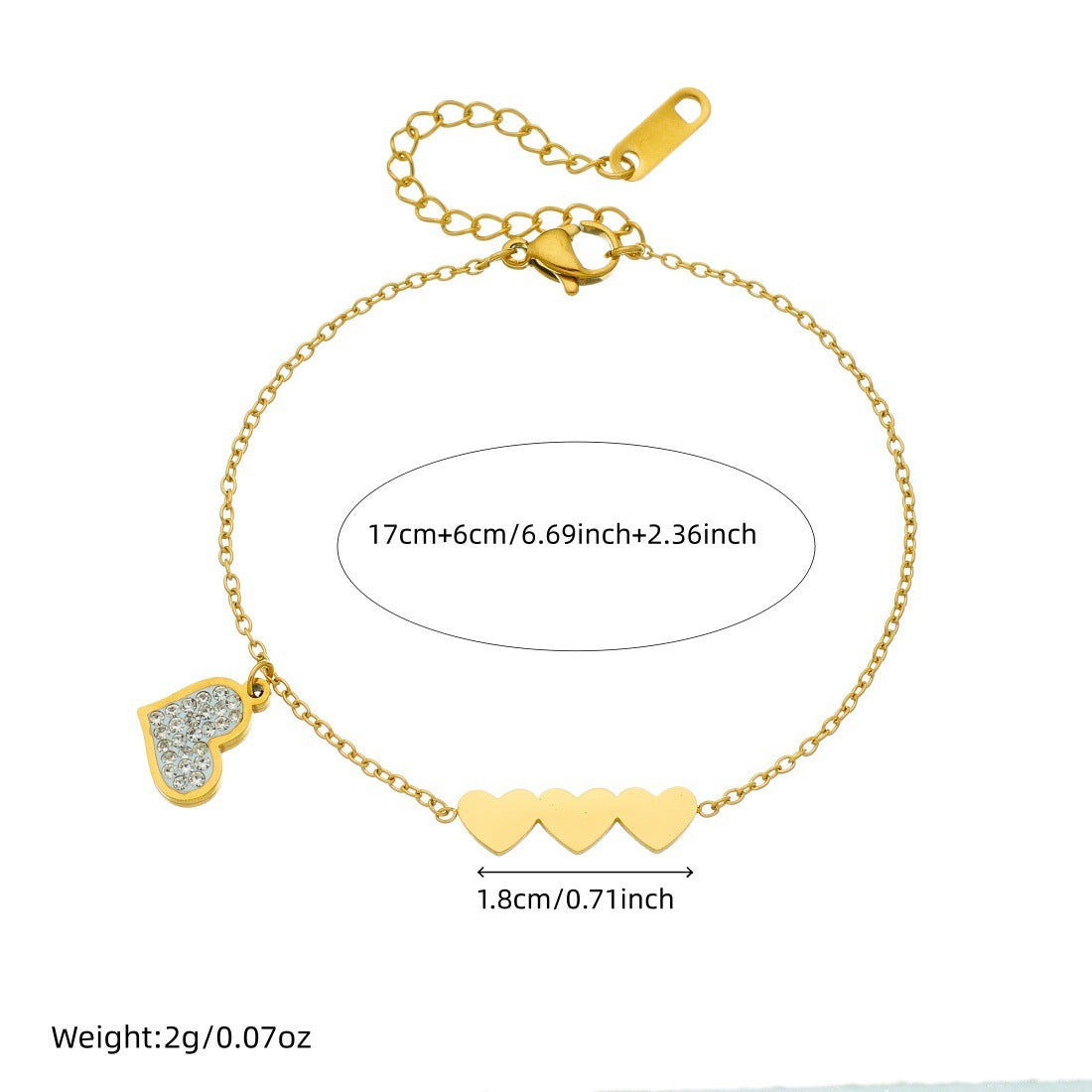 Minimalist Gold Plated Heart Rhinestone Stainless Steel Bracelet
