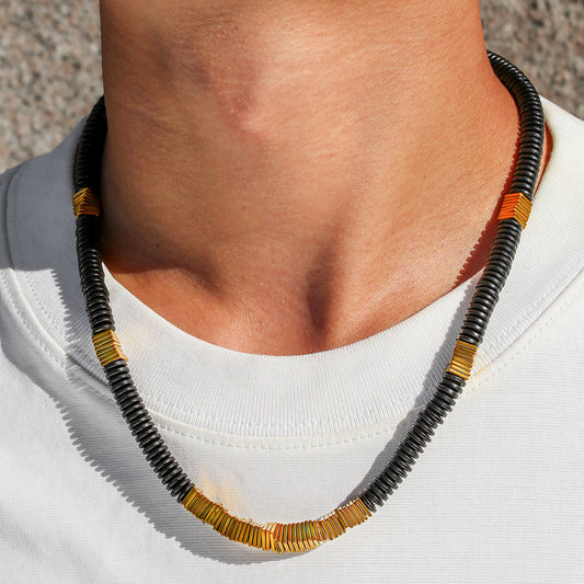 Sweet Punk Geometric Handmade Hematite Agate Coconut Shell Stone Beaded Necklace Cable Chain Unisex