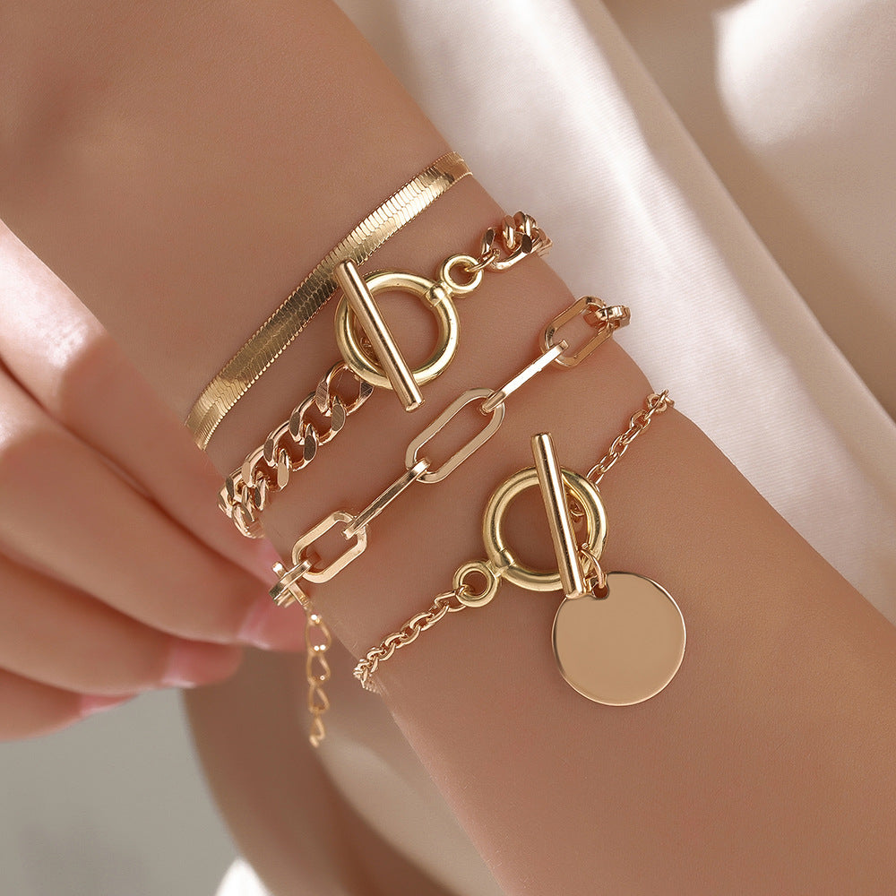 Sweet Streetwear Alloy Plated Letter Cuban Link Chain Bracelet with Imitation Pearl for Women