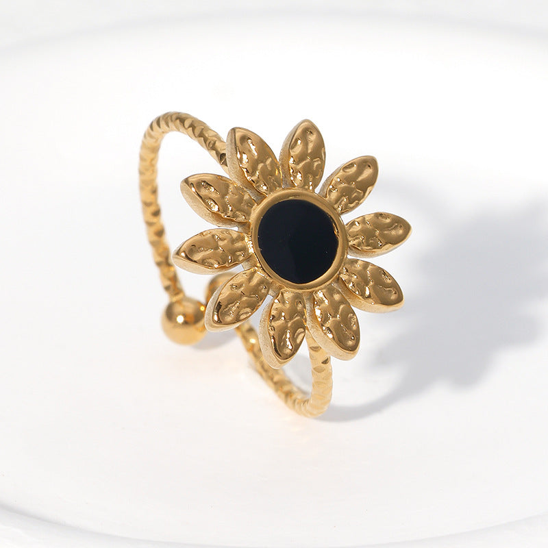Anello Girasole Leggero alla Moda Placcato Oro 18K in Acciaio Inossidabile, Gioielli Floreali Apribili e Regolabili da Donna
