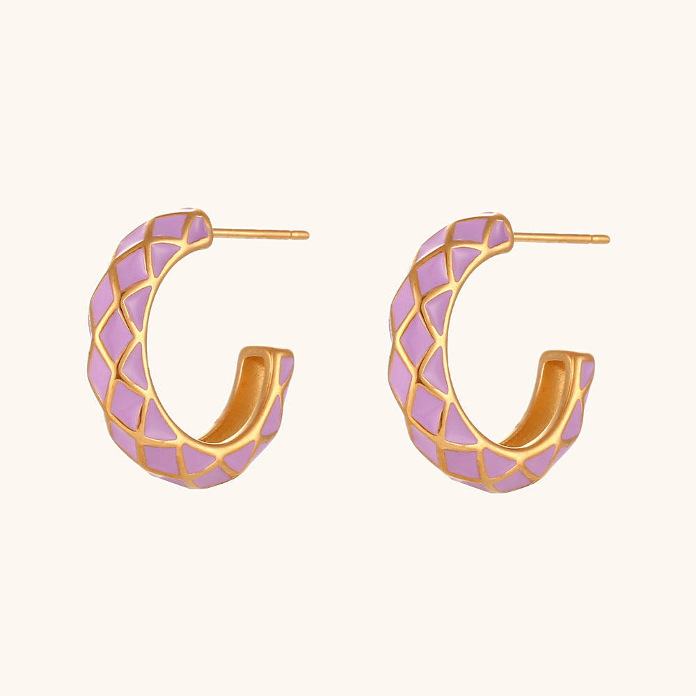 Pendientes de acero inoxidable con diseño geométrico de esmalte, baño de oro de 18 quilates y rueda en colores caramelo para mujer