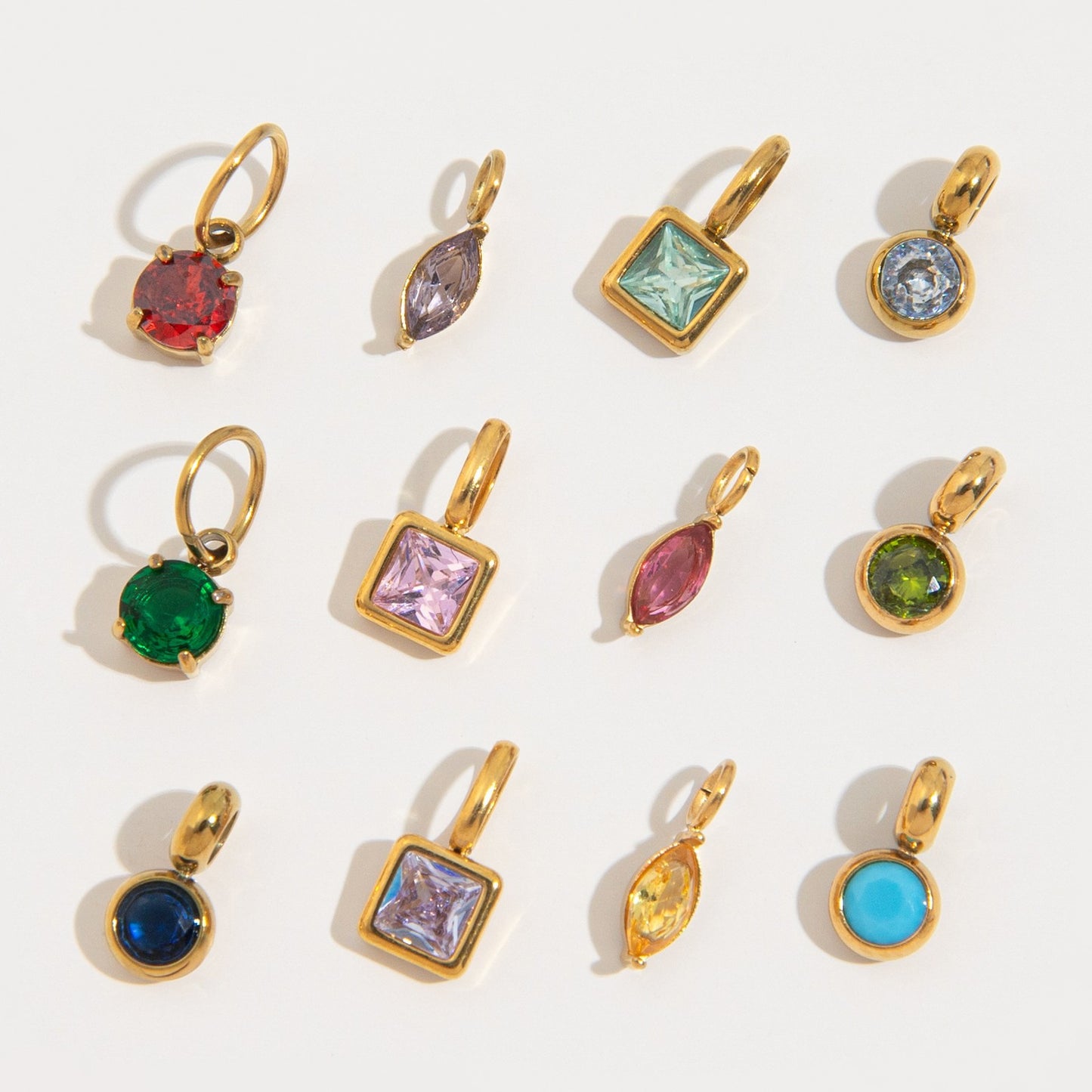 Vintage Geometric Stainless Steel 18K Gold Plated PVD DIY Charm Bar Necklace with 12 Birthstones