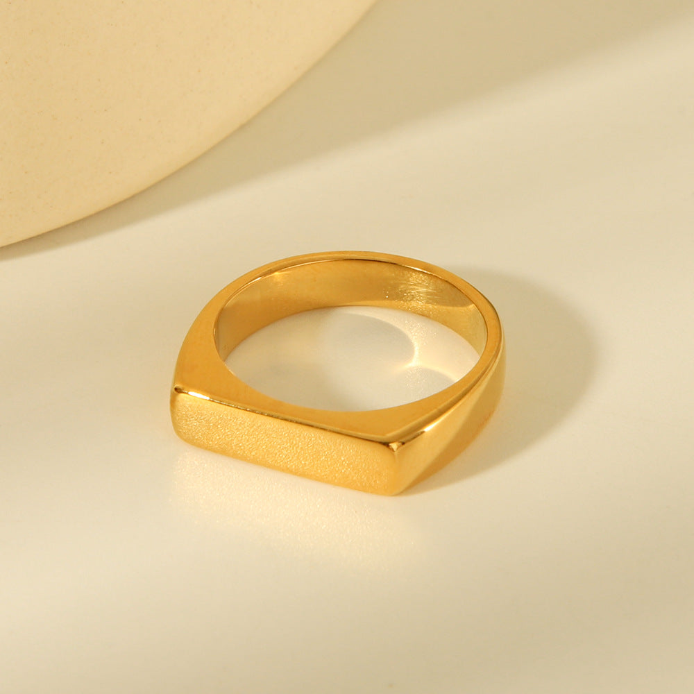 Anillo minimalista geométrico plano de acero titanio para mujer con baño de oro de 18K
