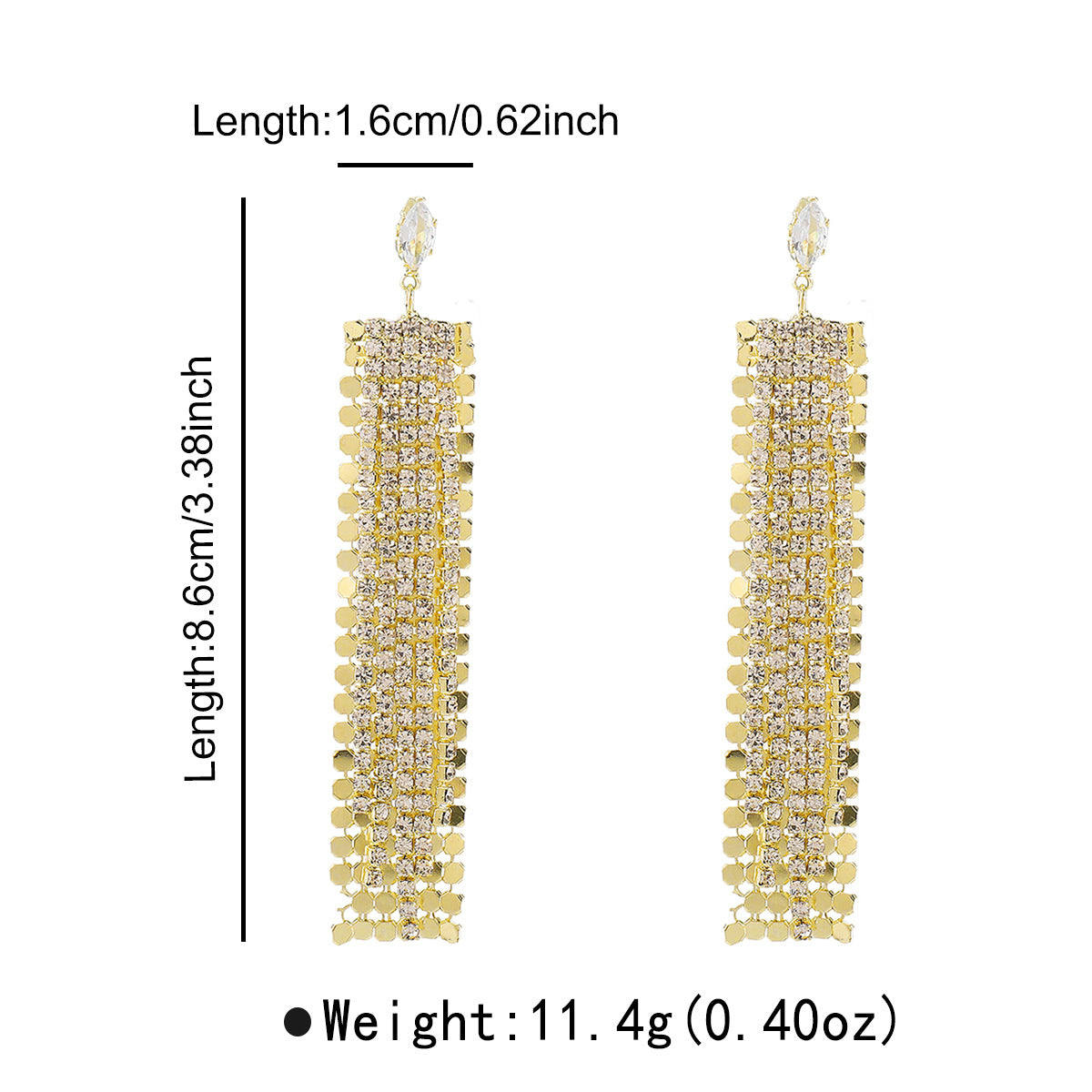 Geometric Fringe Alloy Earrings with Rhinestone Inlay for Women, Fashionable Office Wear Lightweight Luxury Party Jewelry