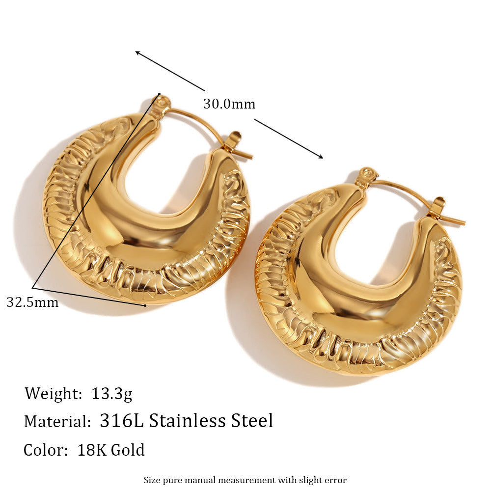 Fashionable Geometric Stainless Steel Hollow Hoop Earrings with 18K Gold Plating for Women