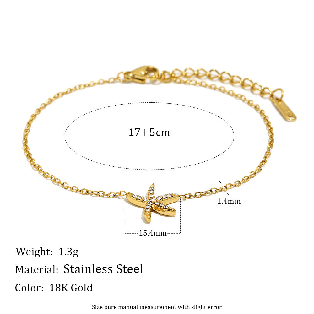 Minimalist 18K Gold Plated Geometric Stainless Steel Bracelet with Rhinestone for Women