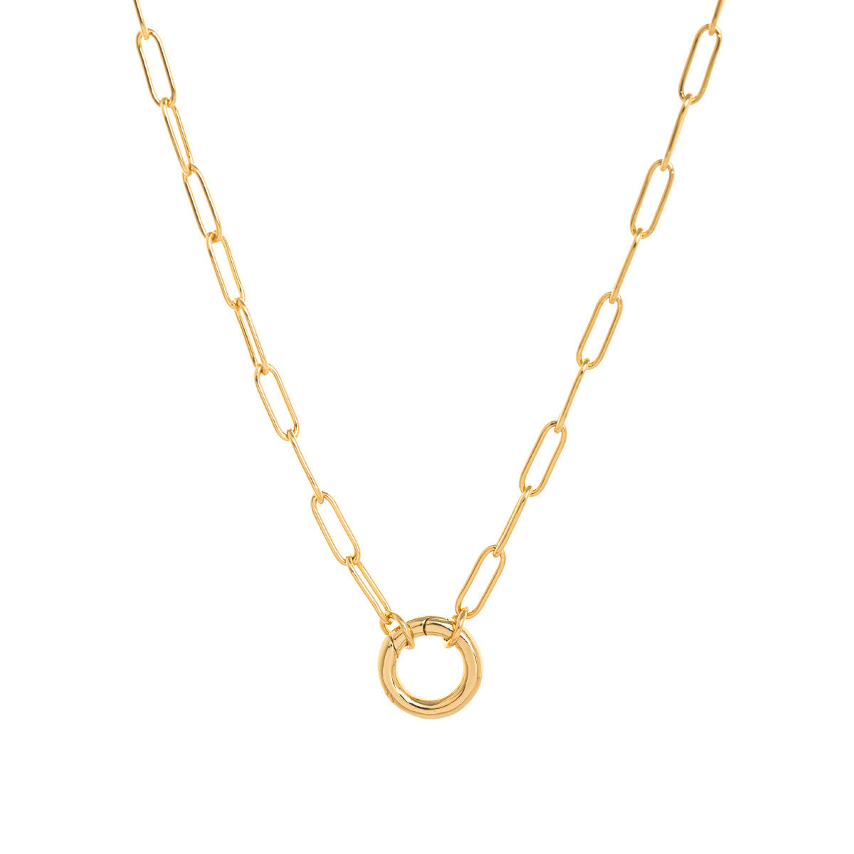 Minimalist 18K Gold Plated Round Geometric Brass Pendant Necklace