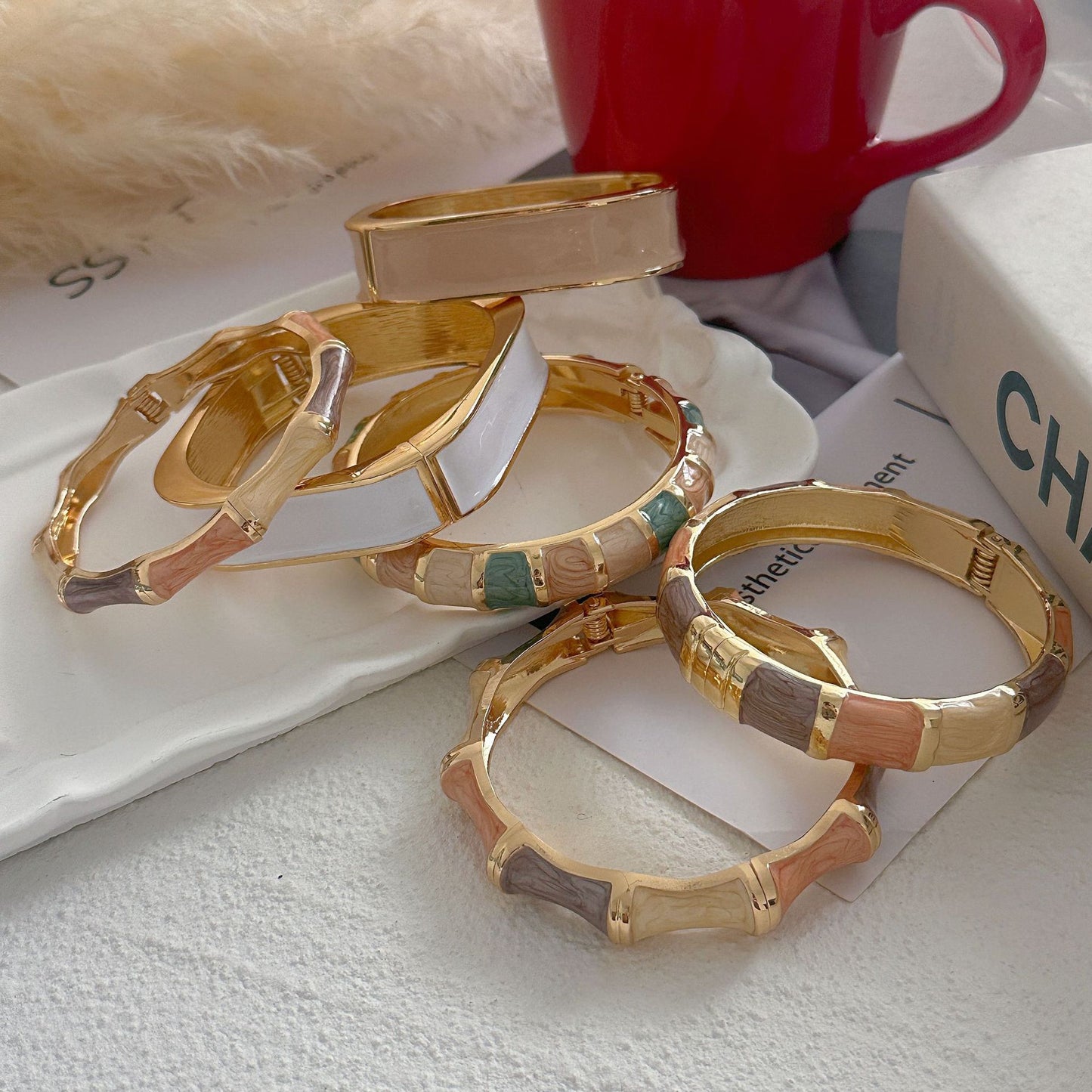 Bohemian Ethnic Multi-Color Drip Oil Enamel Geometric Gold Plated Alloy Bracelet