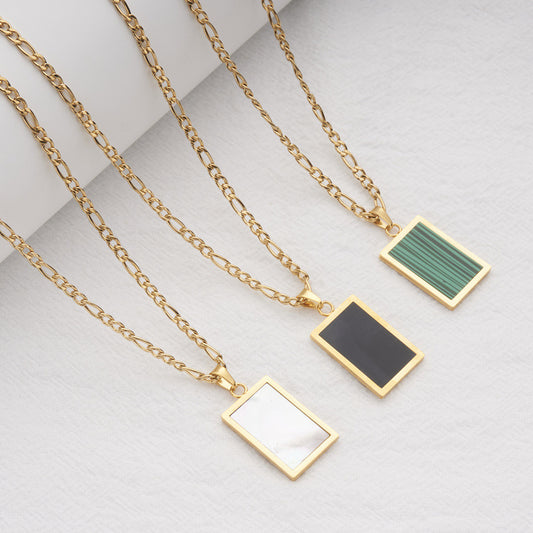 Collar con colgante de concha geométrica dulce coreana, cadena de suéter de acero inoxidable chapado en oro de 18 quilates para mujer