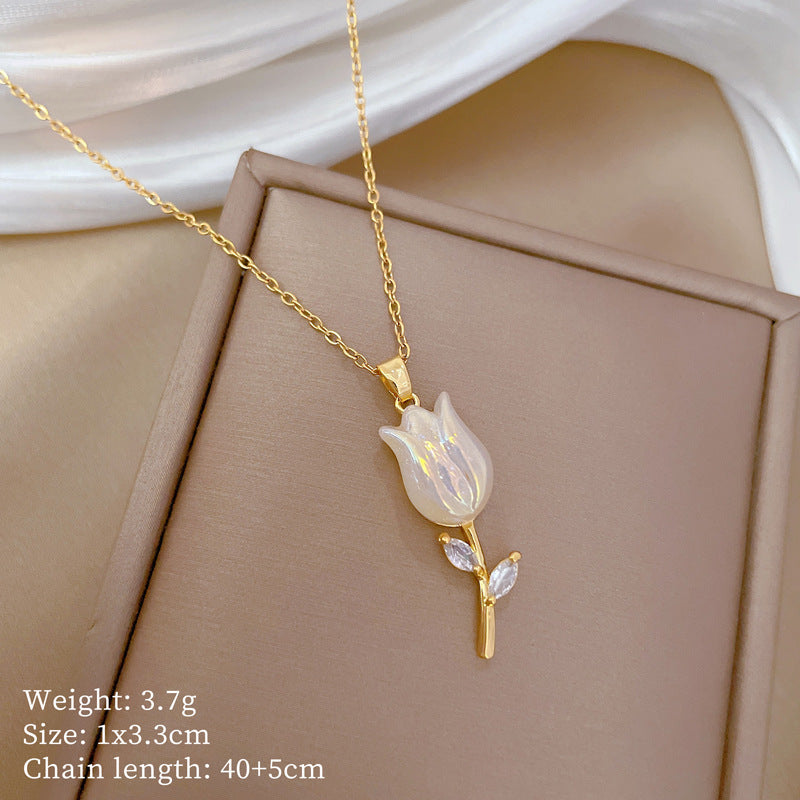 Collana da donna minimalista con intarsio di strass, in acciaio al titanio, con design geometrico