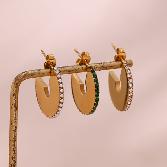 Pendientes de aro geométricos minimalistas de acero inoxidable para mujer con acabado pulido y detalles de micro-pavé