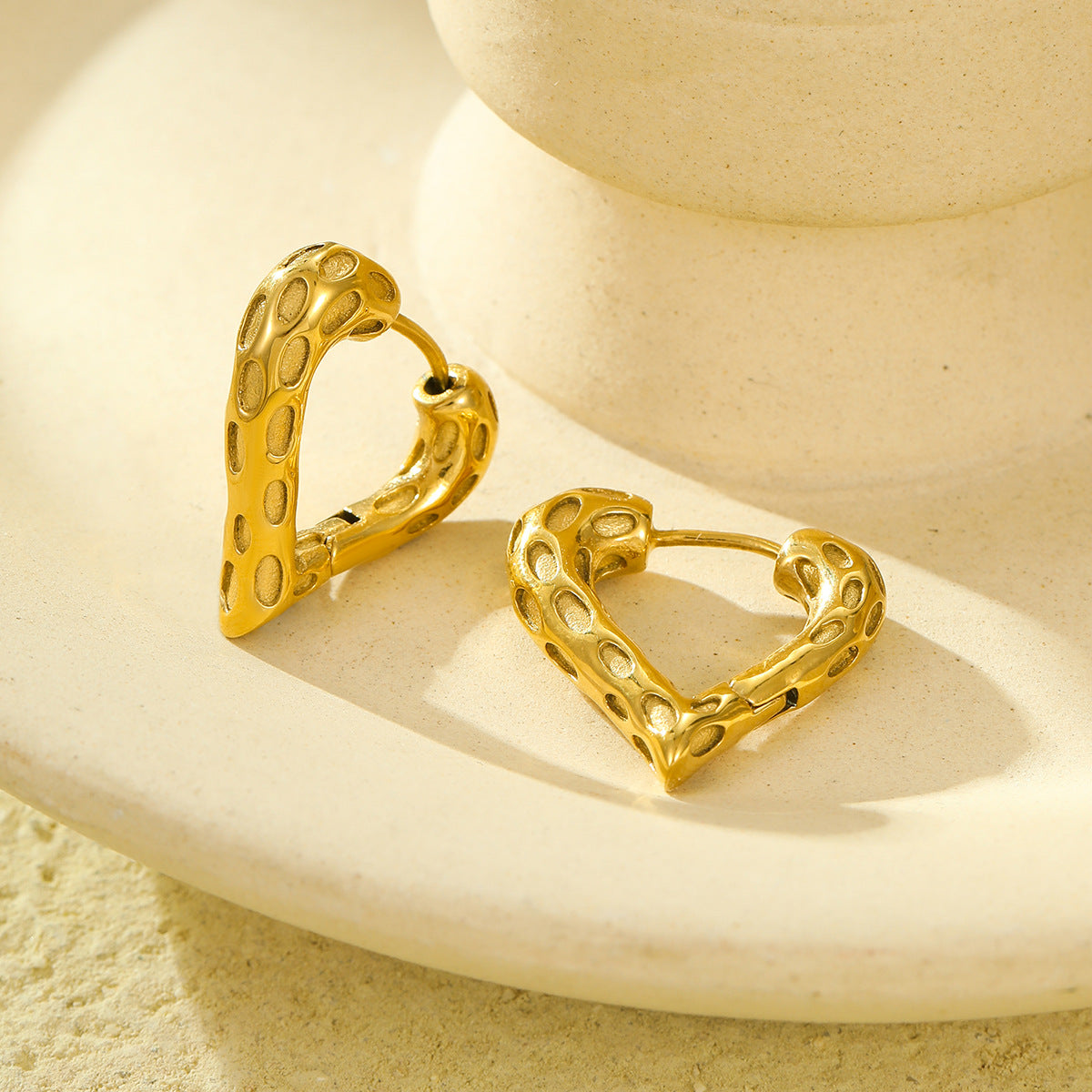 Vintage Style Hollow Heart-Shaped Titanium Steel Earrings with Plated Finish for Women