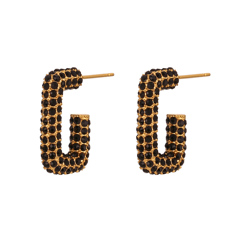Fashionable Geometric Stainless Steel Hoop Earrings for Women with Plated Finish and Cubic Zirconia Accents