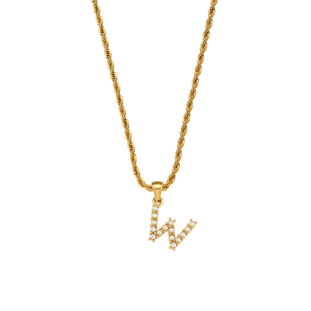 Fashionable Minimalist Letter Pendant Necklace for Women Stainless Steel Twisted Chain with 18K Gold Plating