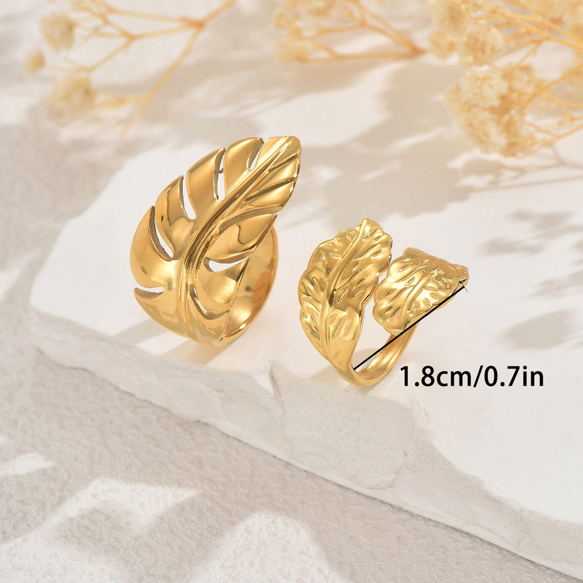 Juego de Anillos Abiertos Ajustables Diseño Hoja de Moda Bañado en Oro 18K Cobre Joyería Geométrica para Mujer