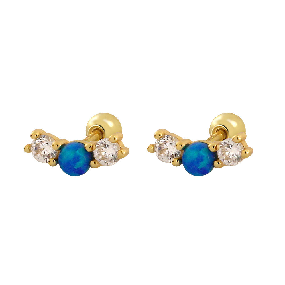 Orecchini a perno da donna eleganti in argento sterling 925 con opale rotondo geometrico e strass intarsiati