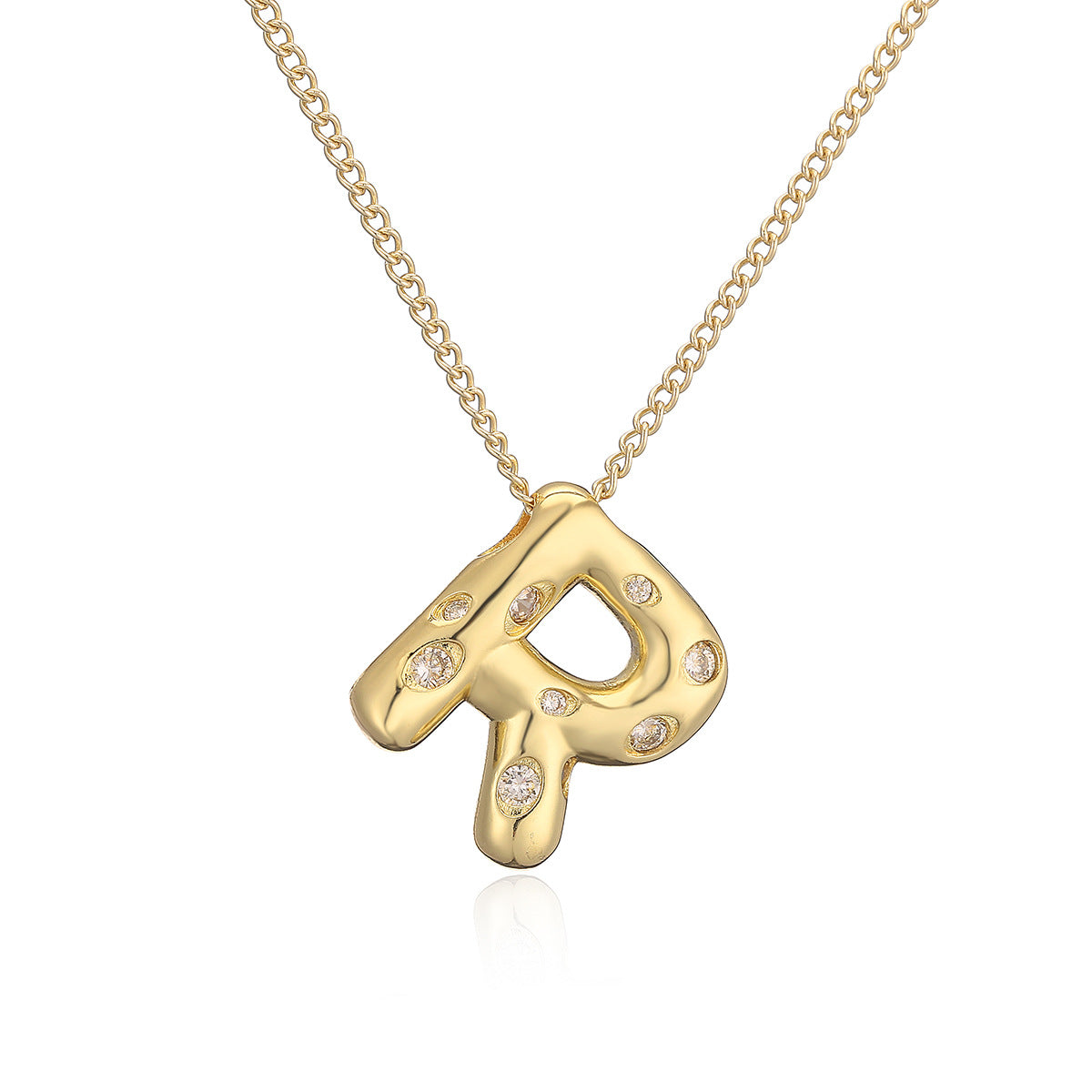 Collana da donna con ciondolo a lettera geometrico minimalista in ottone con placcatura in oro e intarsi in zircone