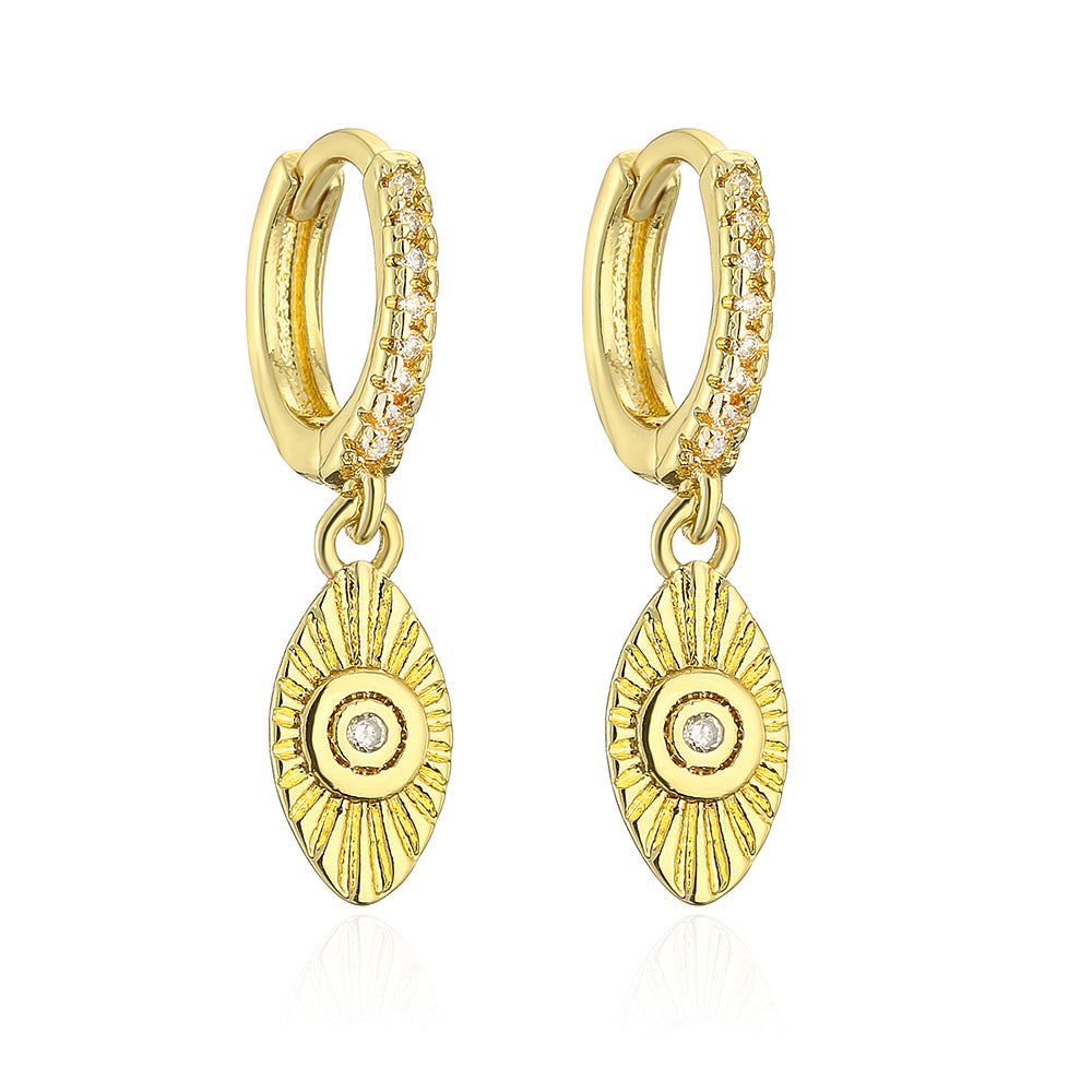 Orecchini minimalistici in rame a forma di cuore, placcati in oro 18 carati con zirconi, da donna
