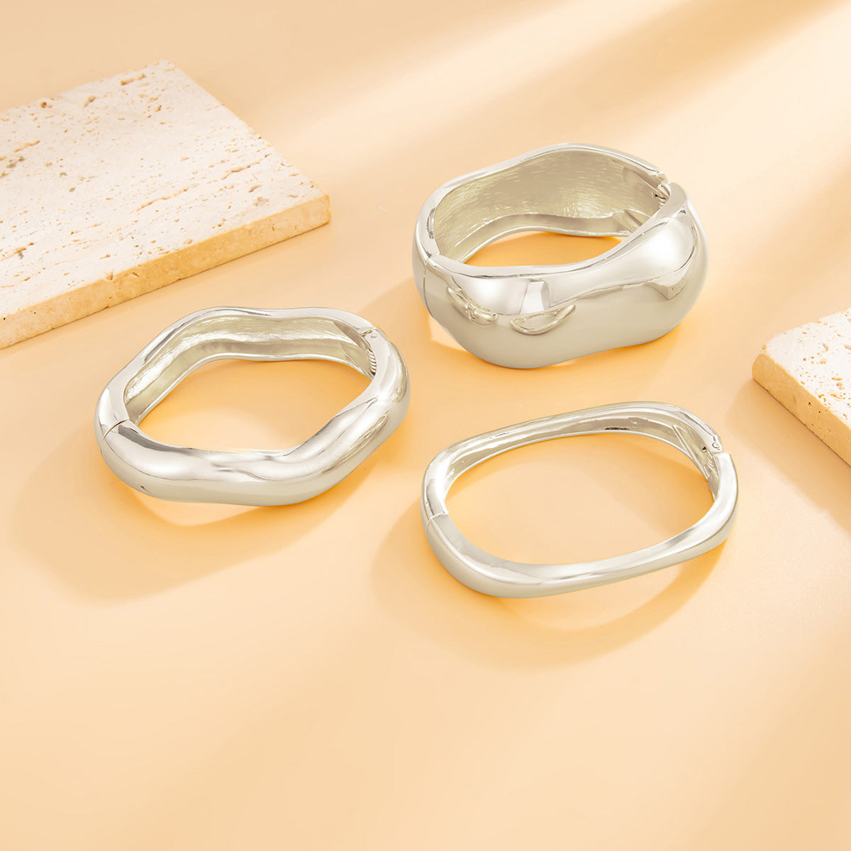 Exaggerated Geometric Oval Alloy Plated Wide Cuff Bracelet for Women