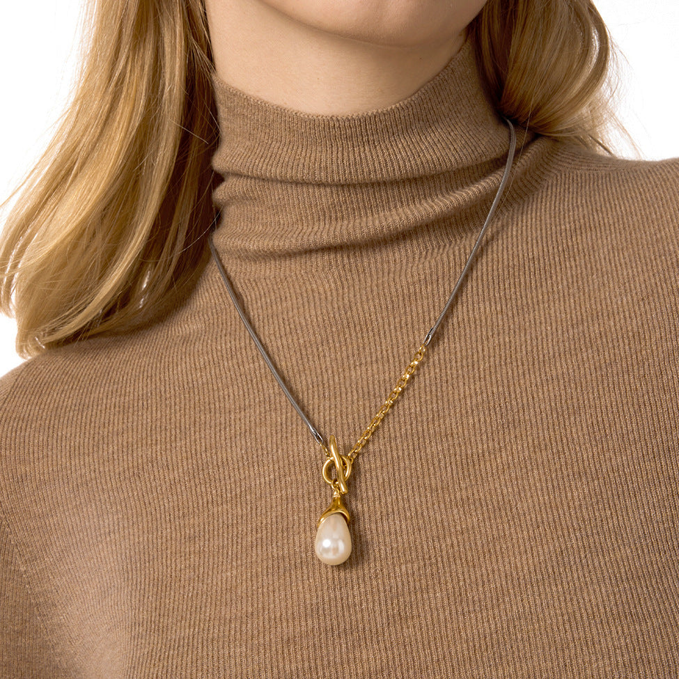 Collar de Perlas Geométricas de Acero de Titanio con Acabado Chapado para Mujer, Joyería Minimalista de Lujo