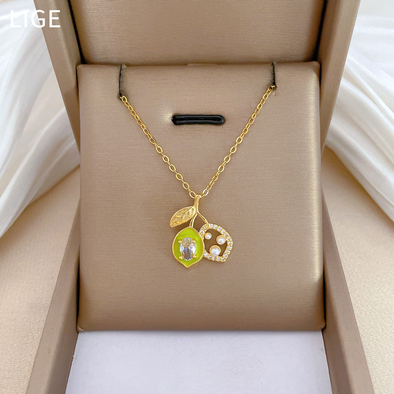 Luxury Titanium Steel Geometric Necklace and Earrings Set with Rhinestone and Pearl
