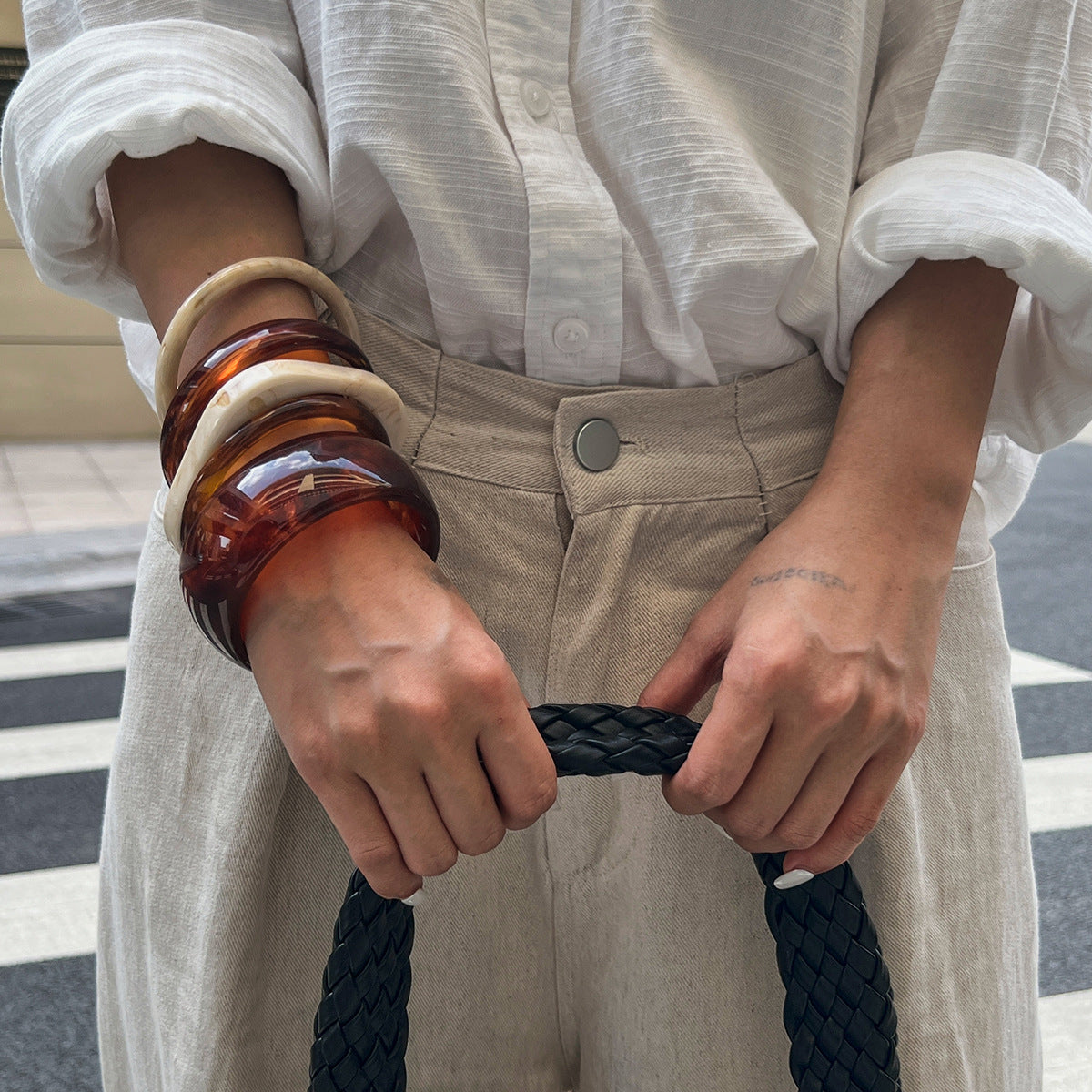 Elegant Geometric Gradient Resin Acrylic Wide Cuff Bracelet