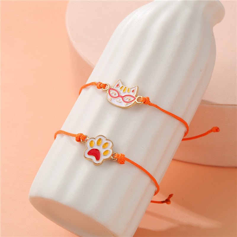 Cartoon Cat Paw Charm Bracelet for Kids with Enamel Finish in Alloy, Sweet Style Animal-Shaped Wristband