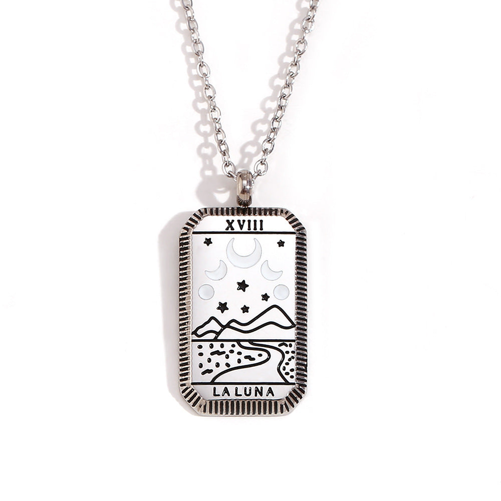 Collana con ciondolo quadrato minimalista a tarocchi da donna in acciaio al titanio con placcatura in oro 18 carati e design geometrico