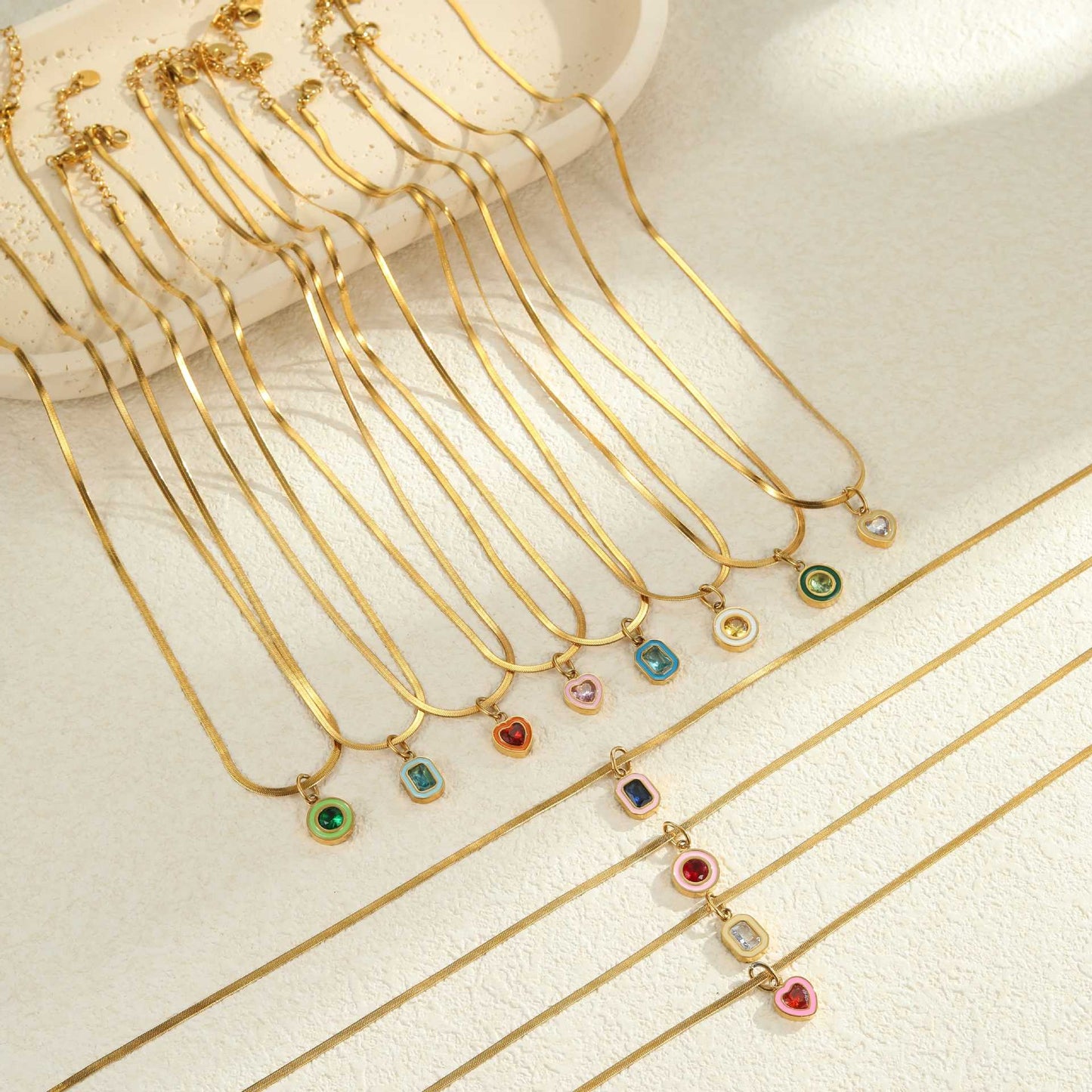 Minimalist Geometric Pendant Necklace in Titanium Steel with 18K Gold Plating for Women