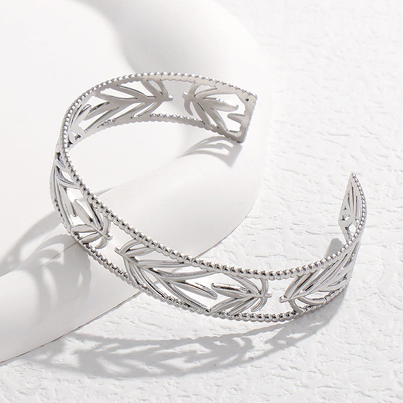 Adjustable Titanium Steel Bracelet for Women with Geometric Line Design Electroplated Finish Statement Cuff
