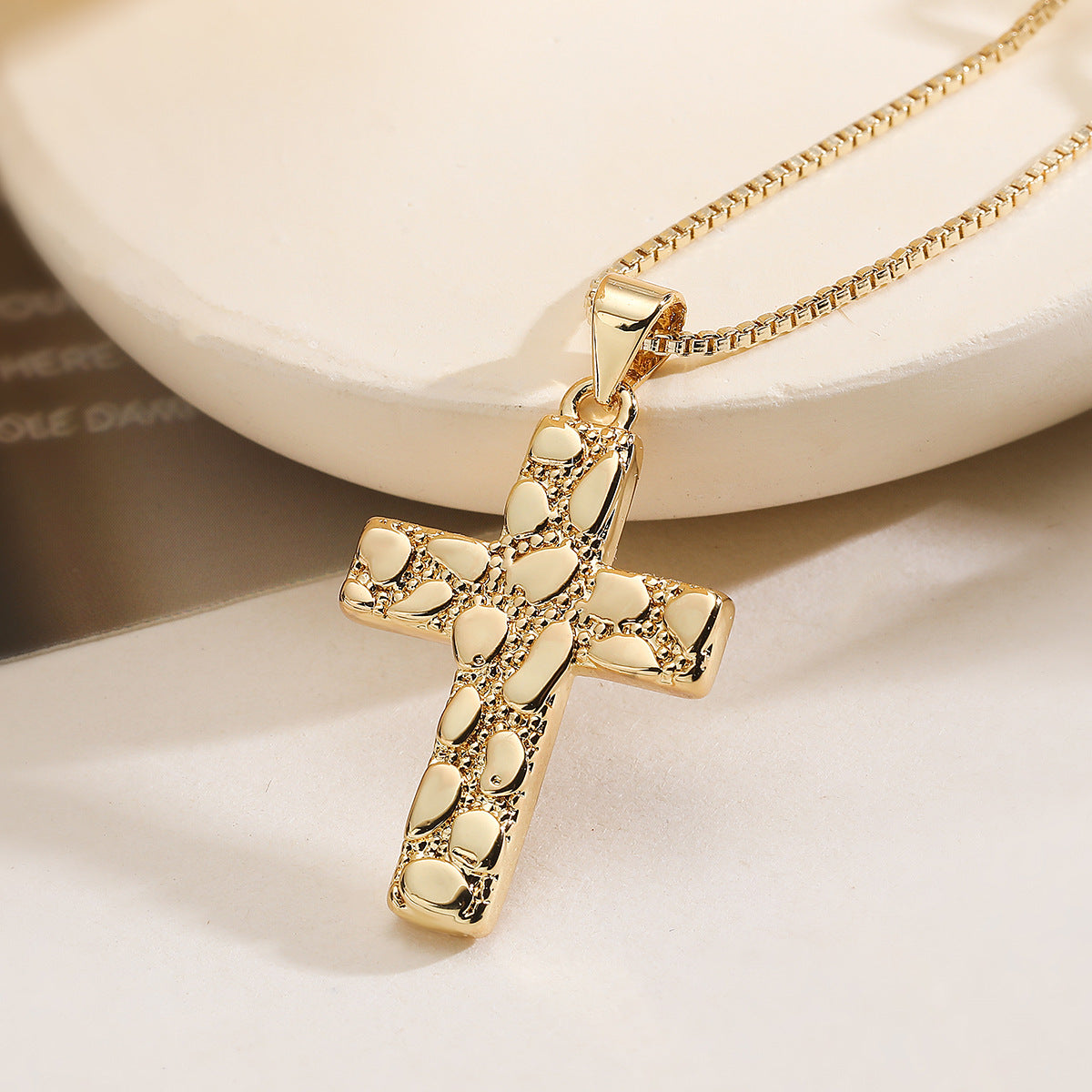Minimalist Luxury Gold Plated Brass Cross Heart Pendant Necklace for Women