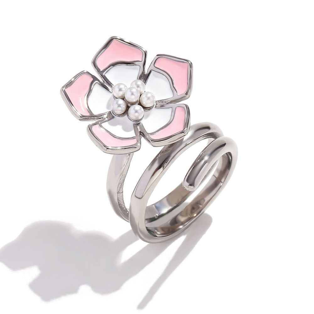 Collana pendente con petalo floreale alla moda da donna in acciaio inossidabile placcato oro 18 carati con dettagli in smalto