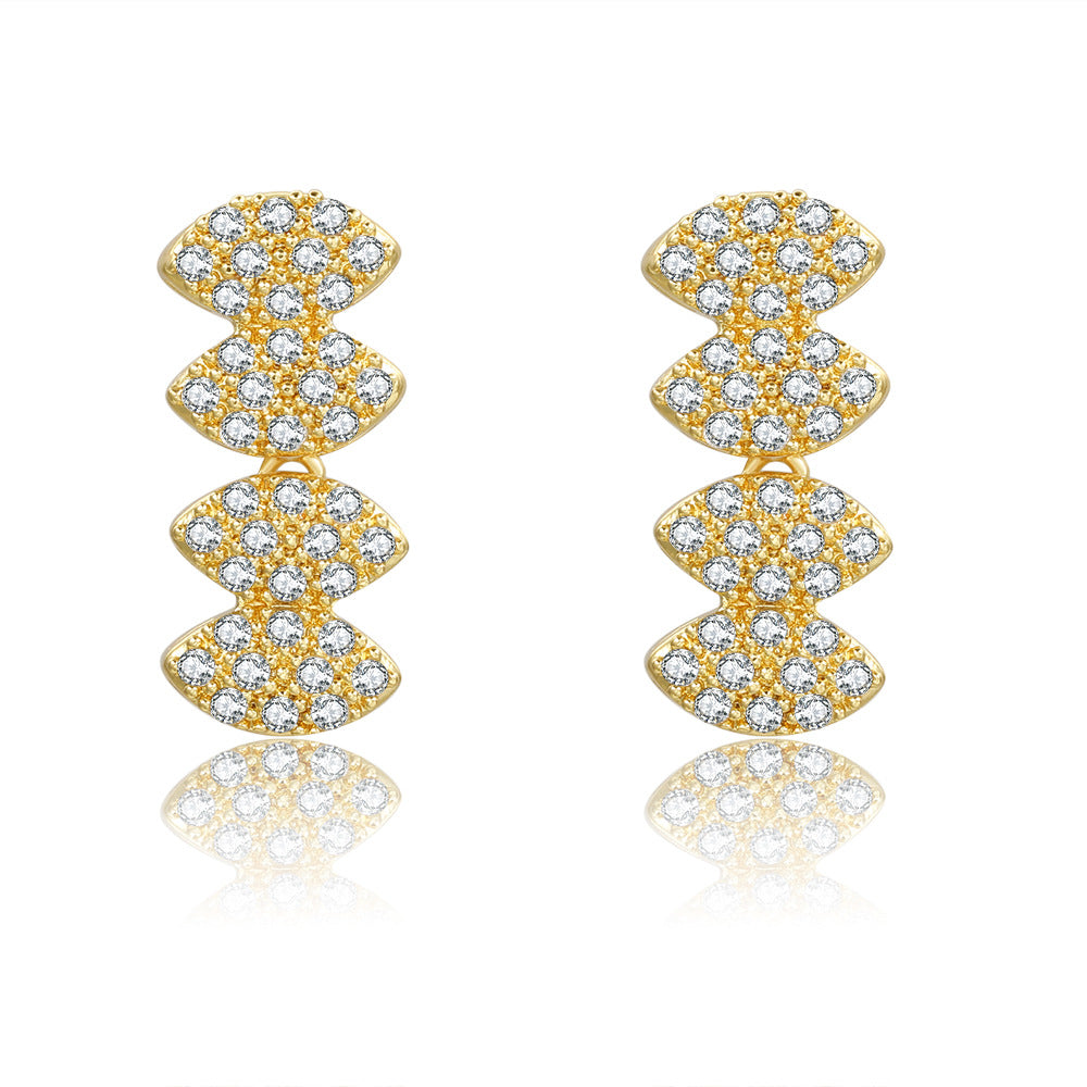 Vintage Gold Plated Brass Teardrop Floral Earrings with Cubic Zirconia