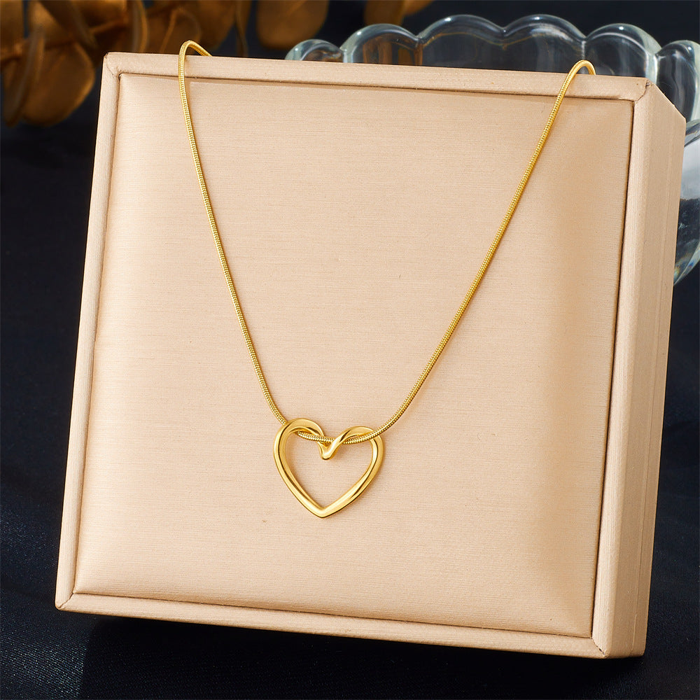 Minimalist Elegant Polished Stainless Steel Heart Pendant Necklace Snake Chain for Women