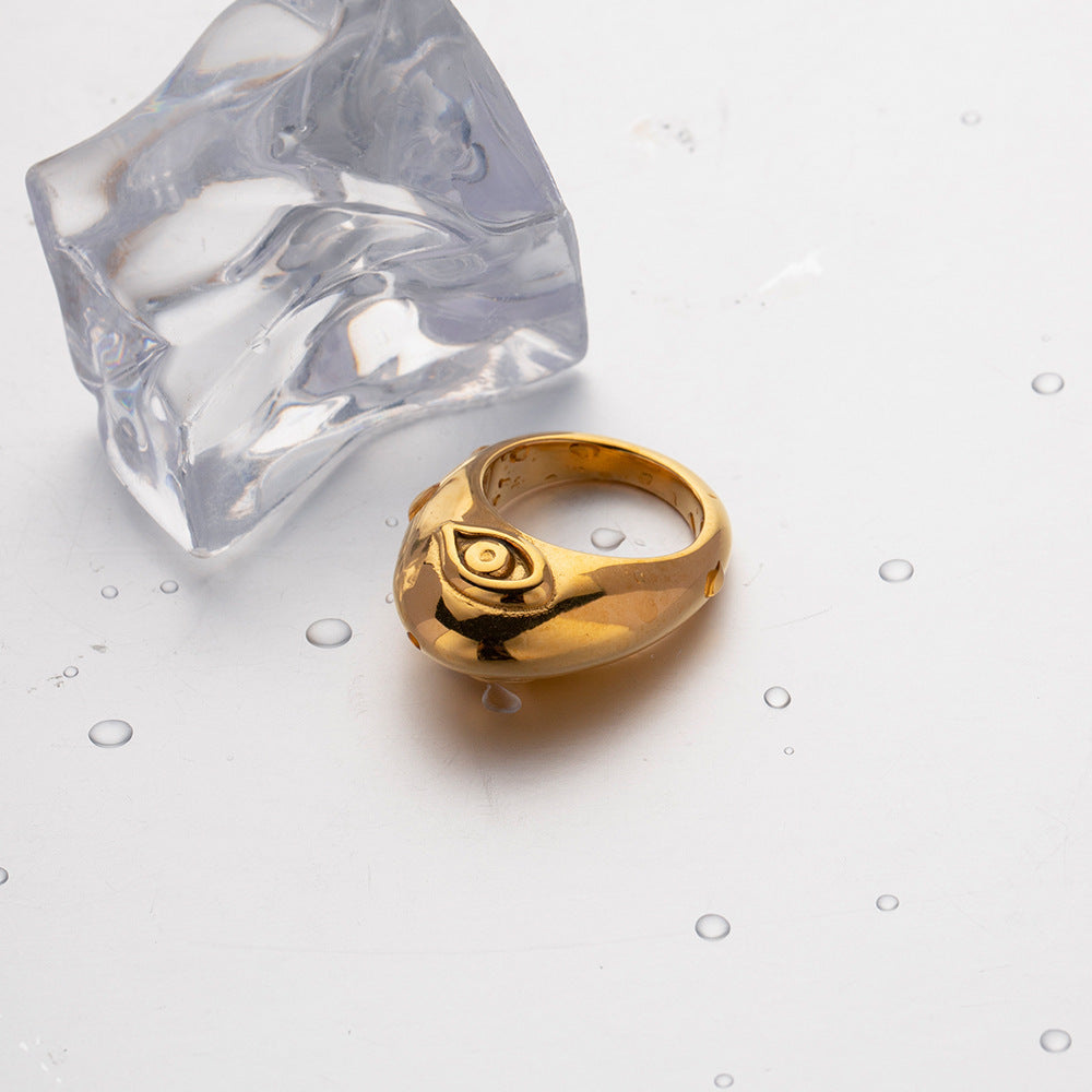 Anello per labbra a doppio lato con occhio di Allah geometrico in acciaio inossidabile placcato oro 18 carati stile Ins per donne